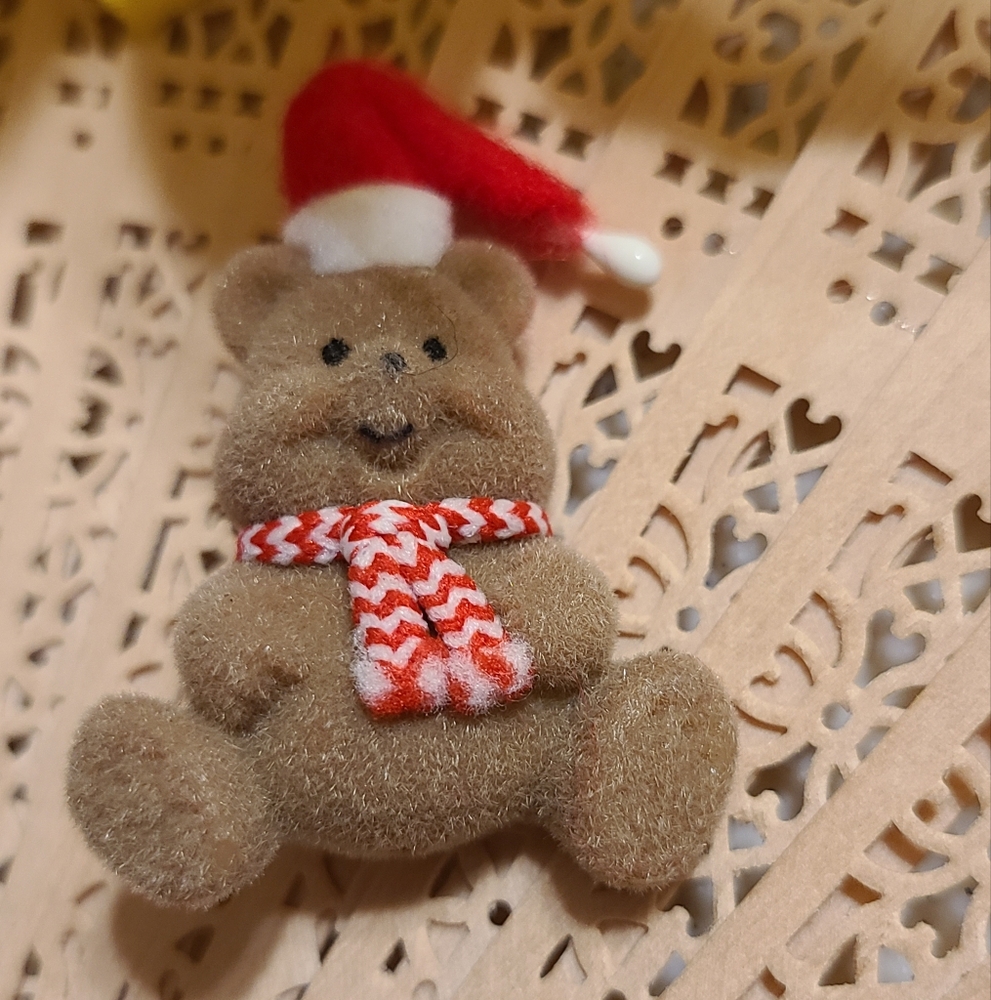 Cute Brown Bear Brooch with Red Santa Hat